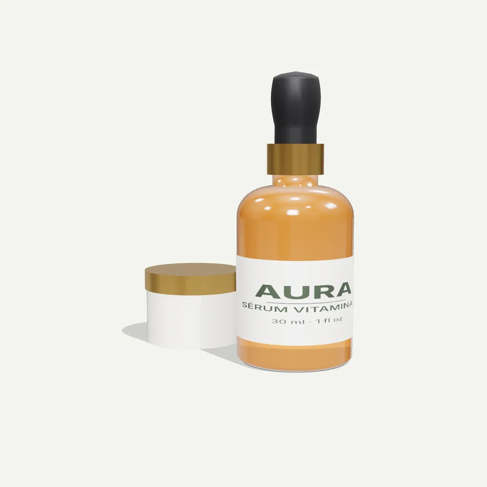 Frasco de sérum de vitamina C con cuentagotas y un tarro de crema